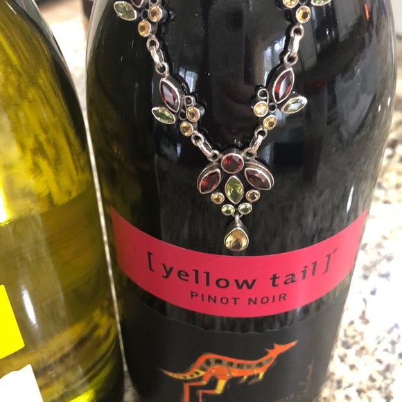 STERLING SILVER NECKLACE gemstone dangling Chandelier Pendant jeweled necklace - Picture 4 of 11